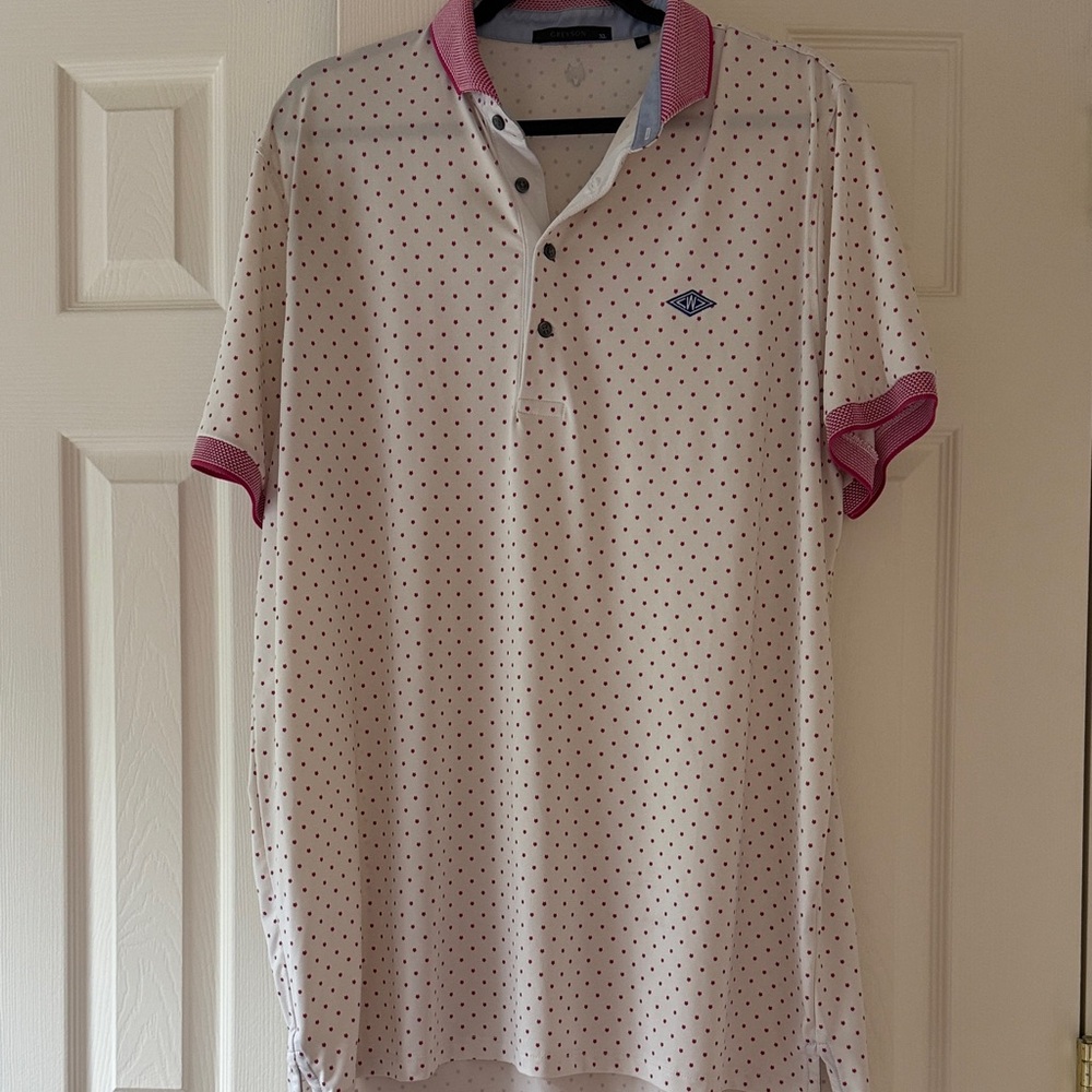 Greyson Polo with Pink Trim and Micro Dot Print - Men's Short Sleeve